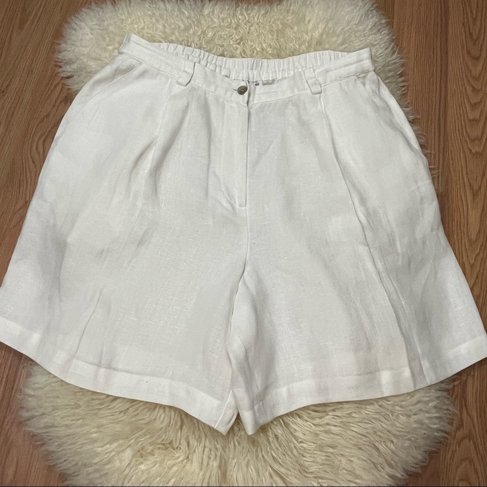Vintage 90’s Saks Fifth Avenue White Linen High Waisted  Trouser Shorts PL